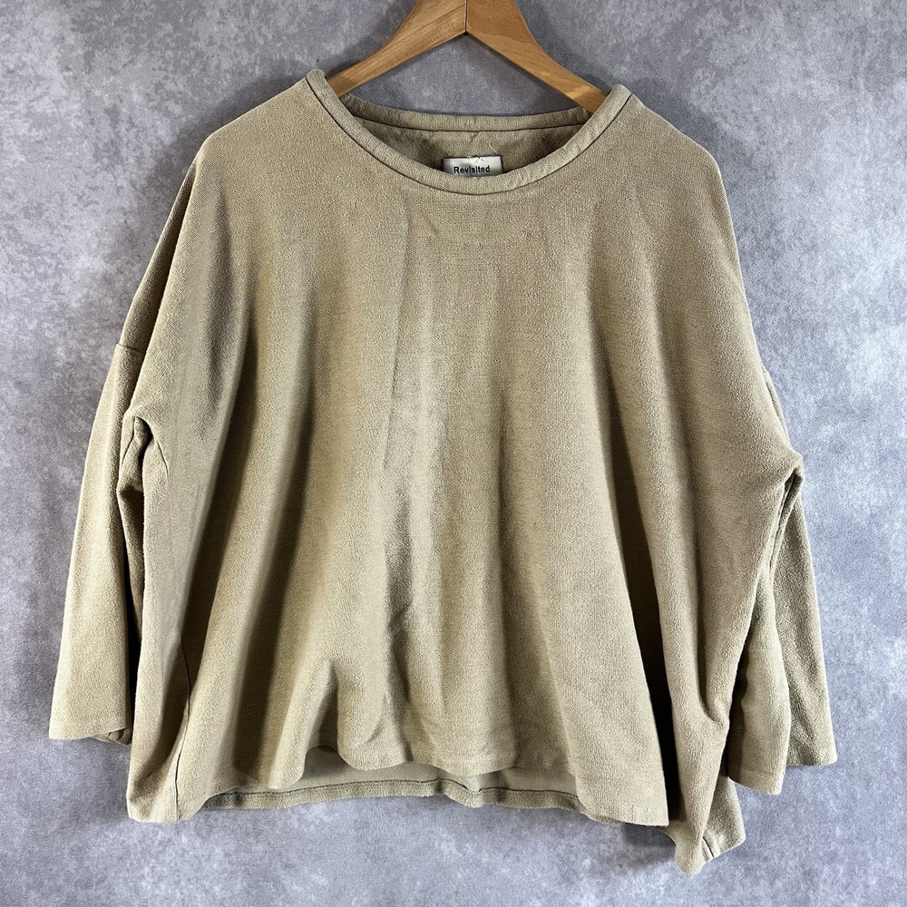 Revisited Sweatshirt Women One Size Tan Cotton Oversized Boxy French Terry